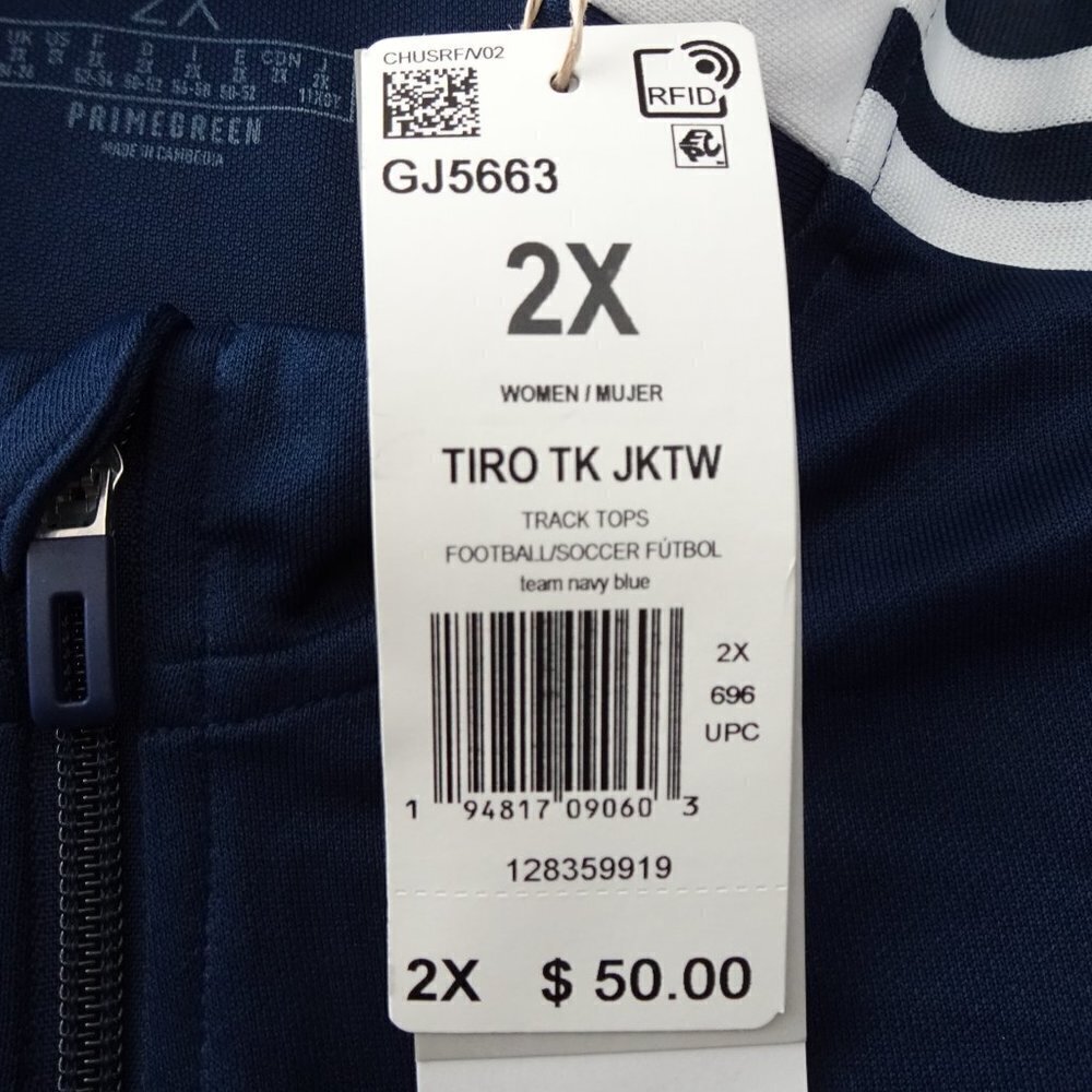 Adidas Tiro Track Jacket Women's Size 2X Blue Full Zip 3 Stripes Stand Collar - Picture 9 of 10